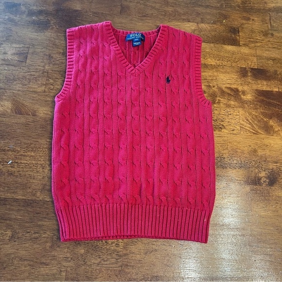 Polo Ralph Lauren Other - Polo by Ralph Lauren V-Neck Red Sweater Vest cable knit 100% cotton size small 8
